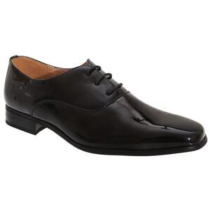 Goor Older Boys Patent Leather Lace-Up Oxford Tie Dress Shoes / Black Patent